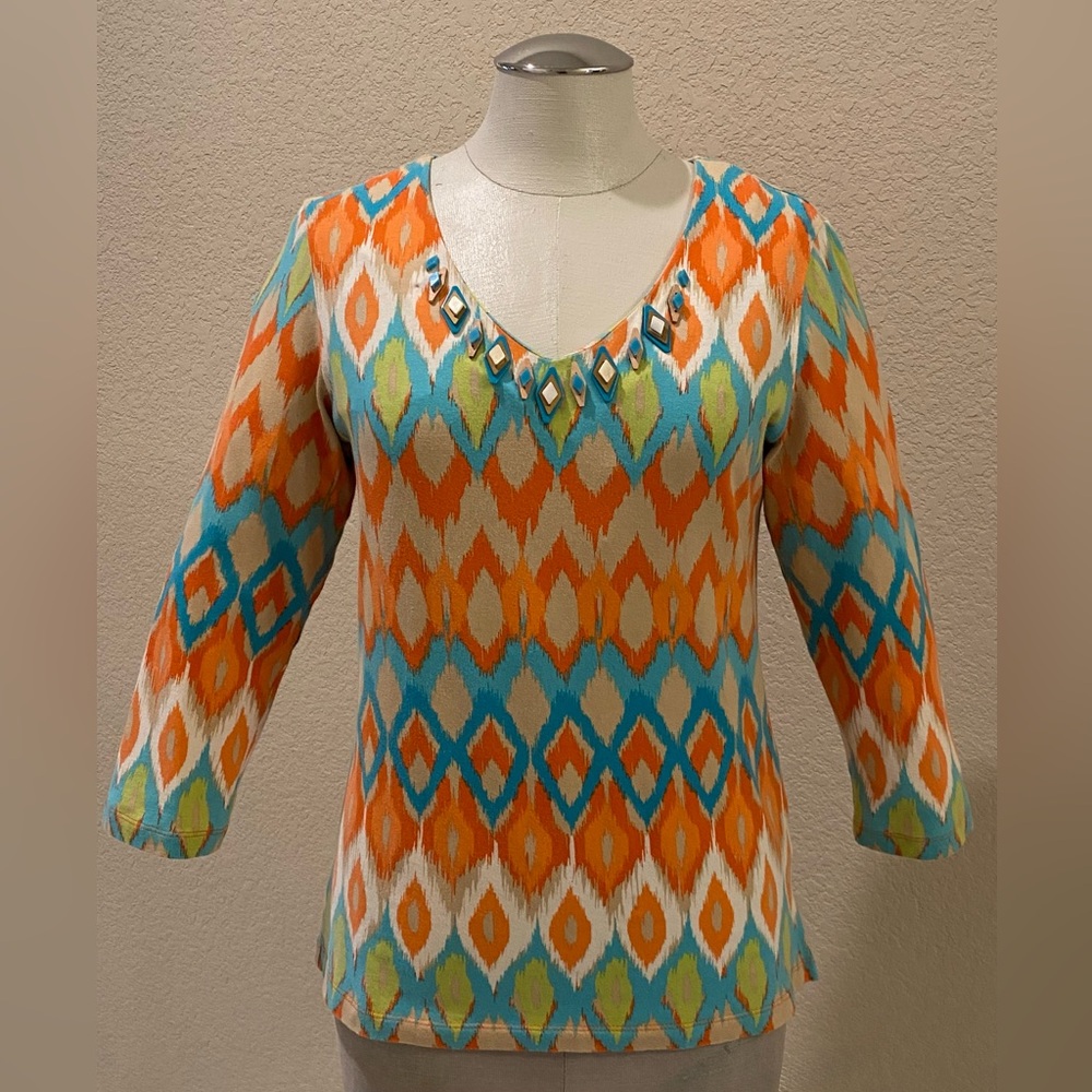 Ruby Rd. Embellished V-Neck Blouse - 3/4 Sleeve